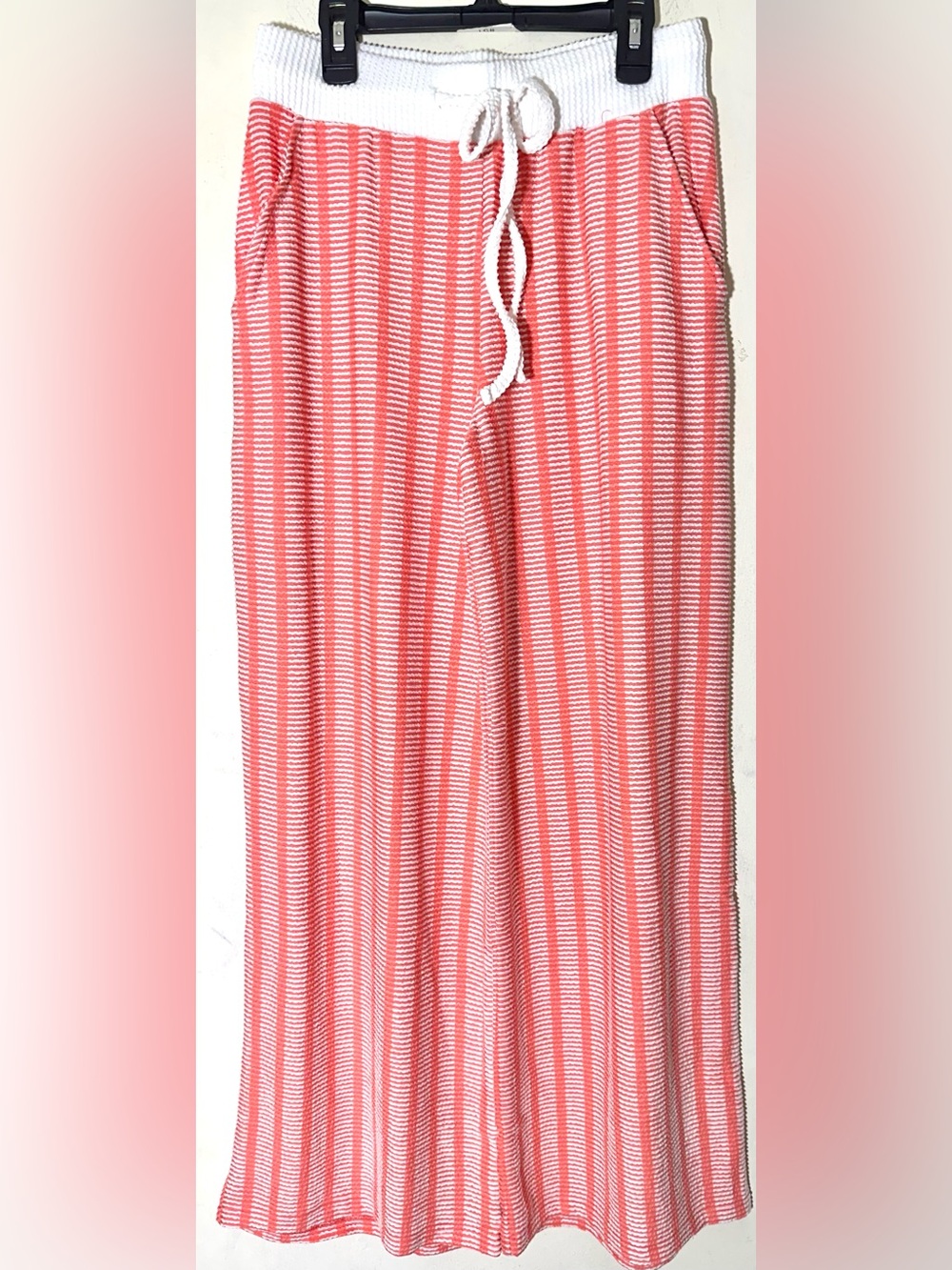 Zenana Raised Rib Striped Pullover & Wide Leg Pants Set Women’s Coral - Picture 5 of 9